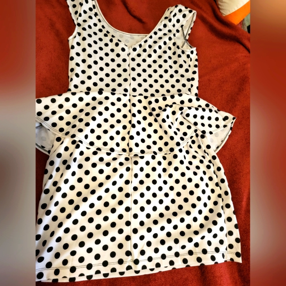 EUC white with black polka dots peplum dress